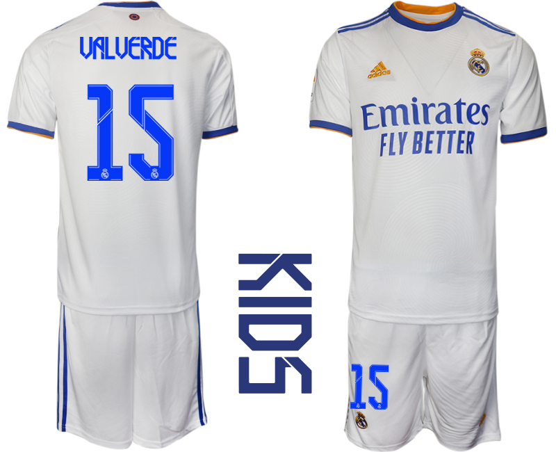 Youth 2021-2022 Club Real Madrid home white #15 Soccer Jerseys